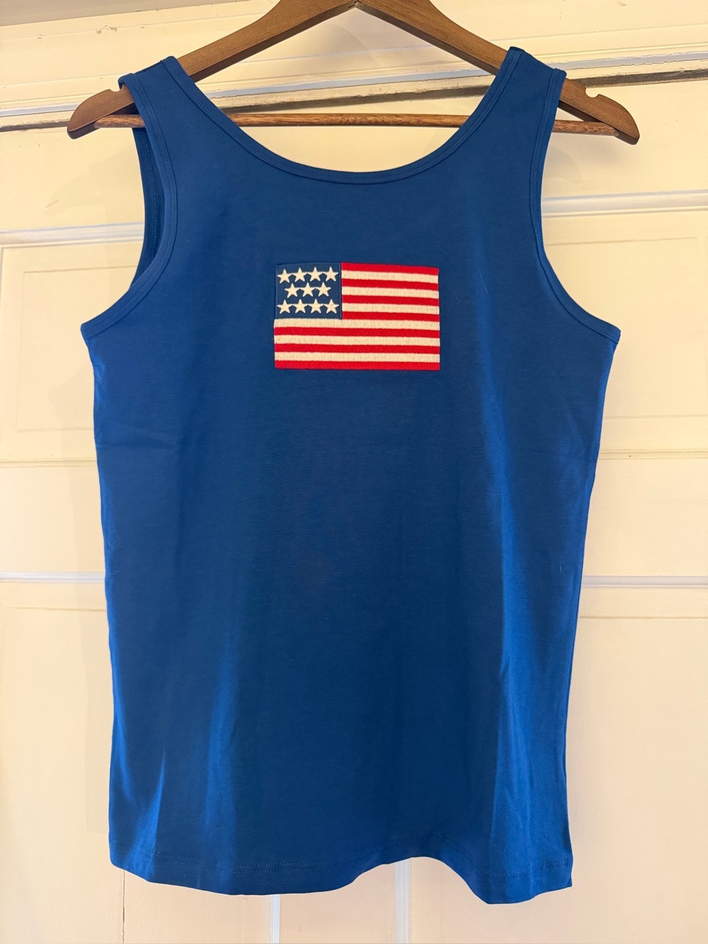 Zenana Outfitters Blue Tank Top with American Flag Patch